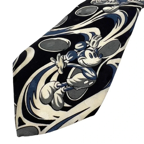 THE DISNEY STORE Vintage 90s Mickey Mouse Novelty Print 100% Silk Necktie - Picture 1 of 7